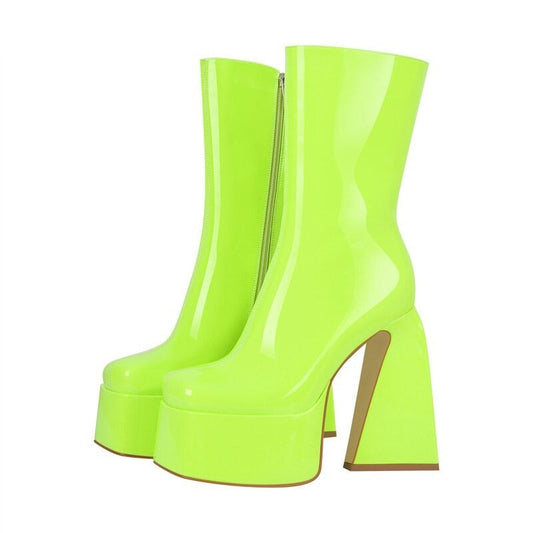 Green with Envy: Chunky Square-Toe Platform Ankle Boots