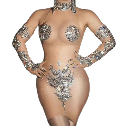 Cookie Crumbles Transparent Rhinestone Mini Dress