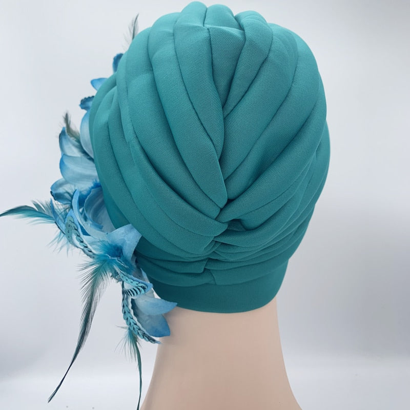 Marve Vellus Feather Sequins Turban Cap
