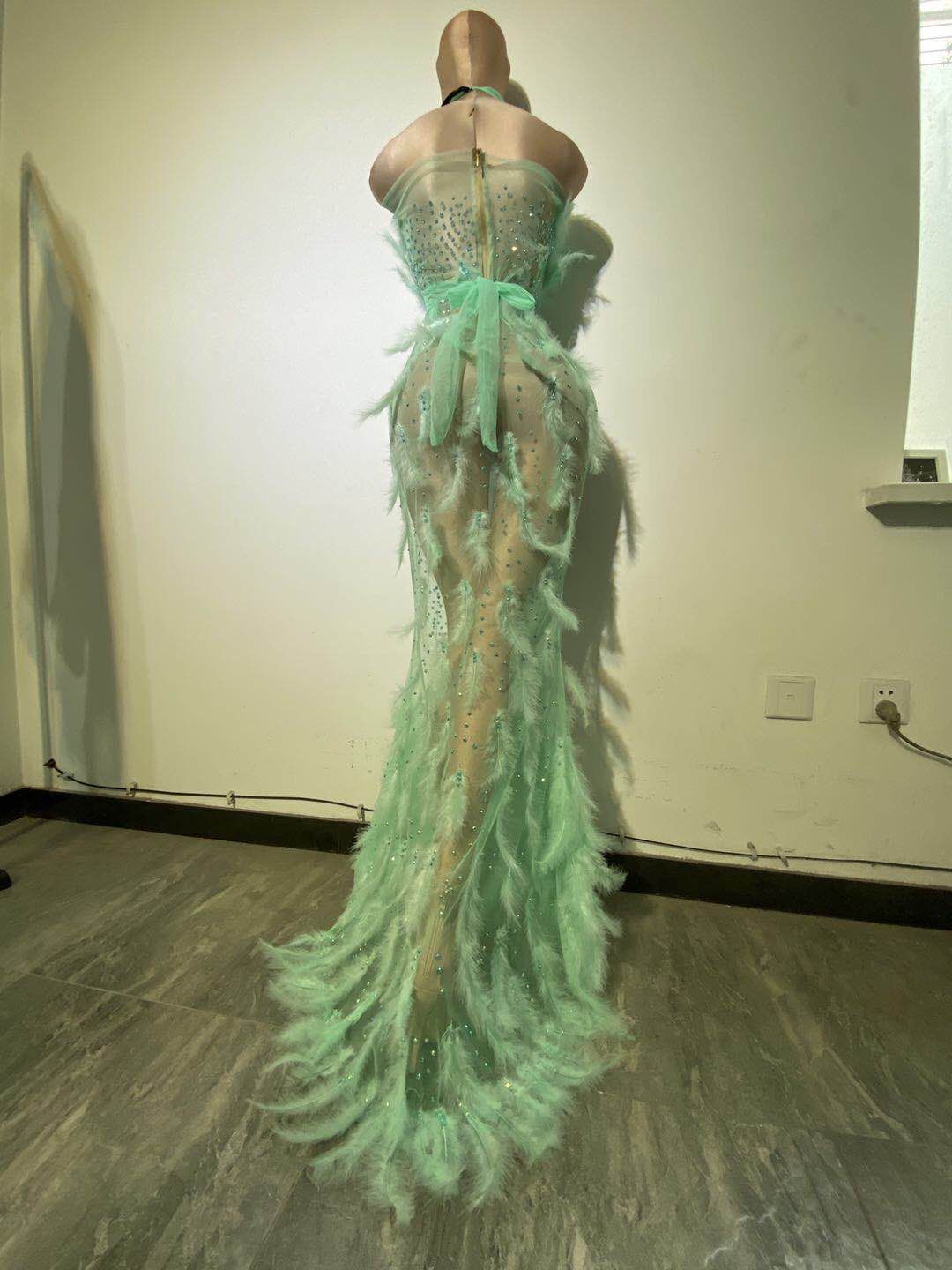 Feather Mesh See-Through Dress