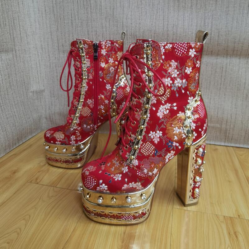 Genuine Leather Embroidered Silk Boots