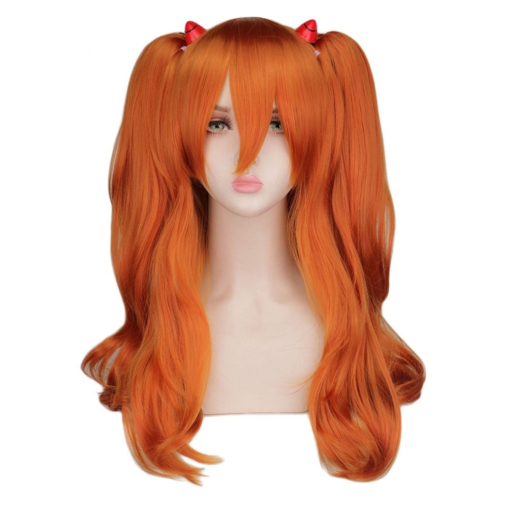 Long Orange With 2 Ponytail Clips