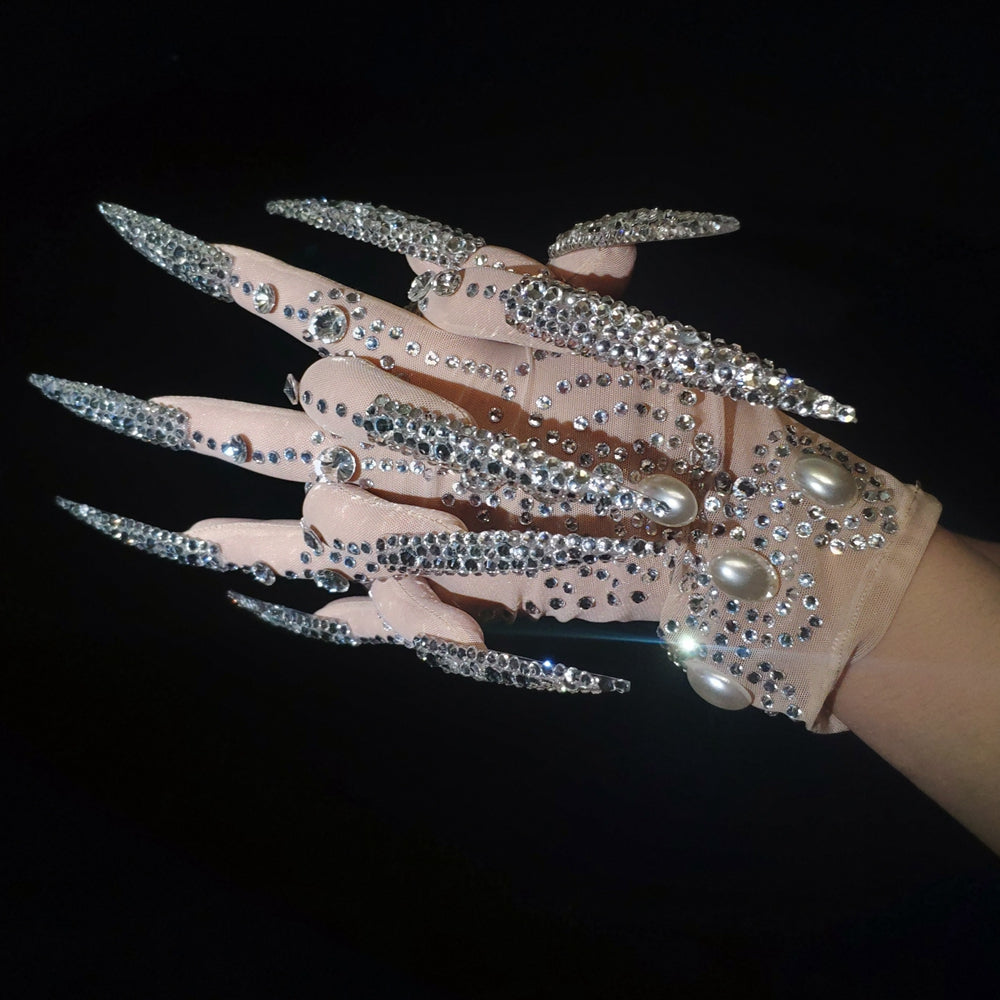 Luxury Rhinestone & Pearls Gloves