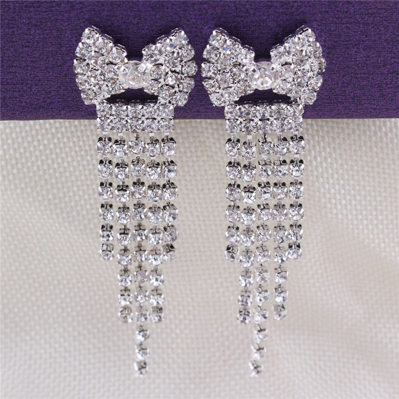 Crystal Bow Clip On Earrings
