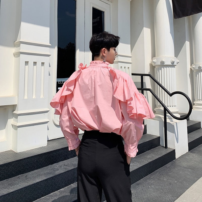 Queen Ida Ruffles Pink Shirt Blouse