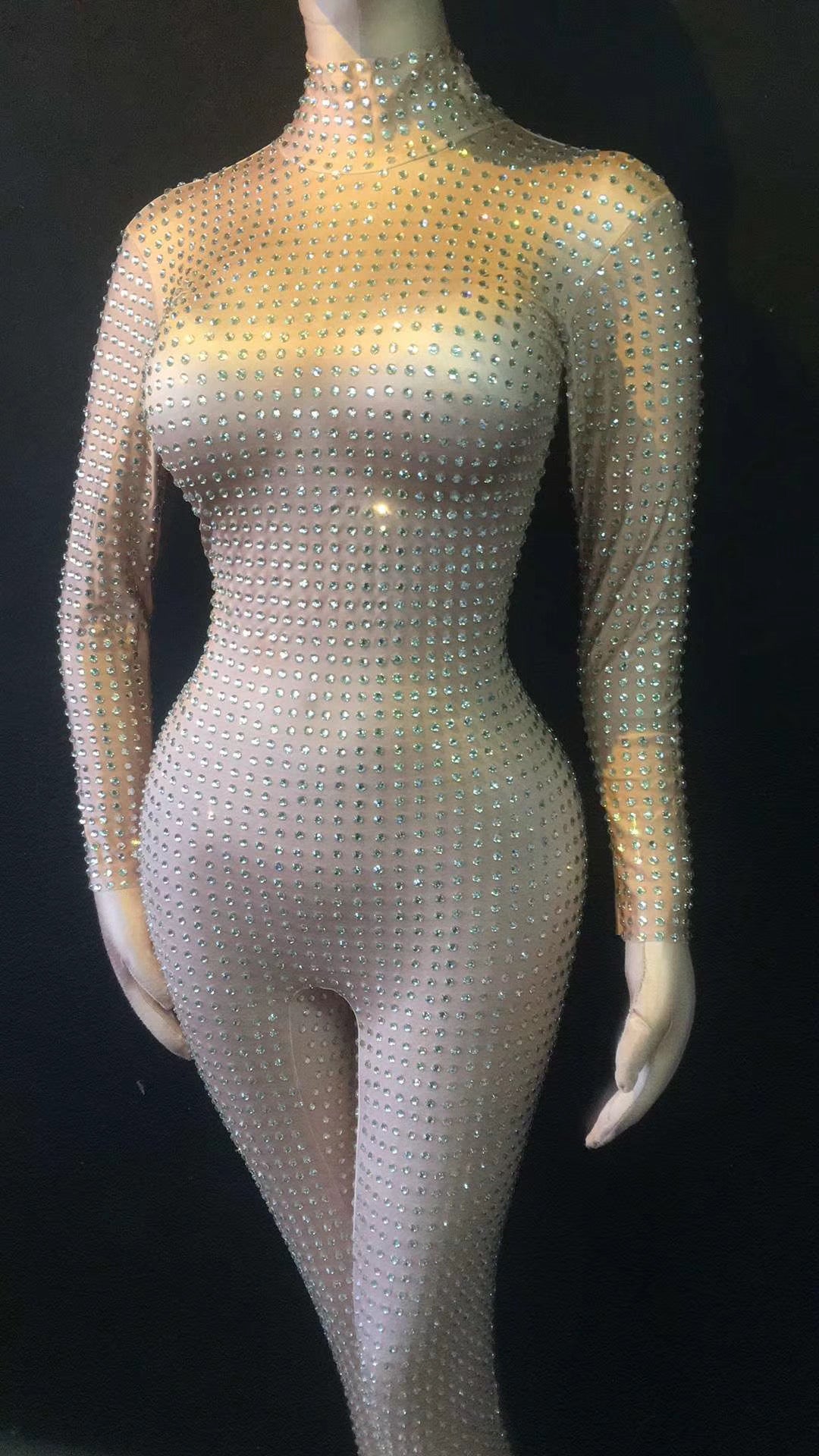 Silver Rhinestones White Mesh Jumpsuit Full Stones Leggings Female Singer  Show Club Outfit Prom Party Celebrate Wear - AliExpress