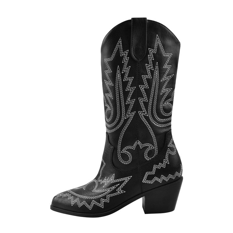 Salma Nella Embroidered Mid-Calf Western Booties