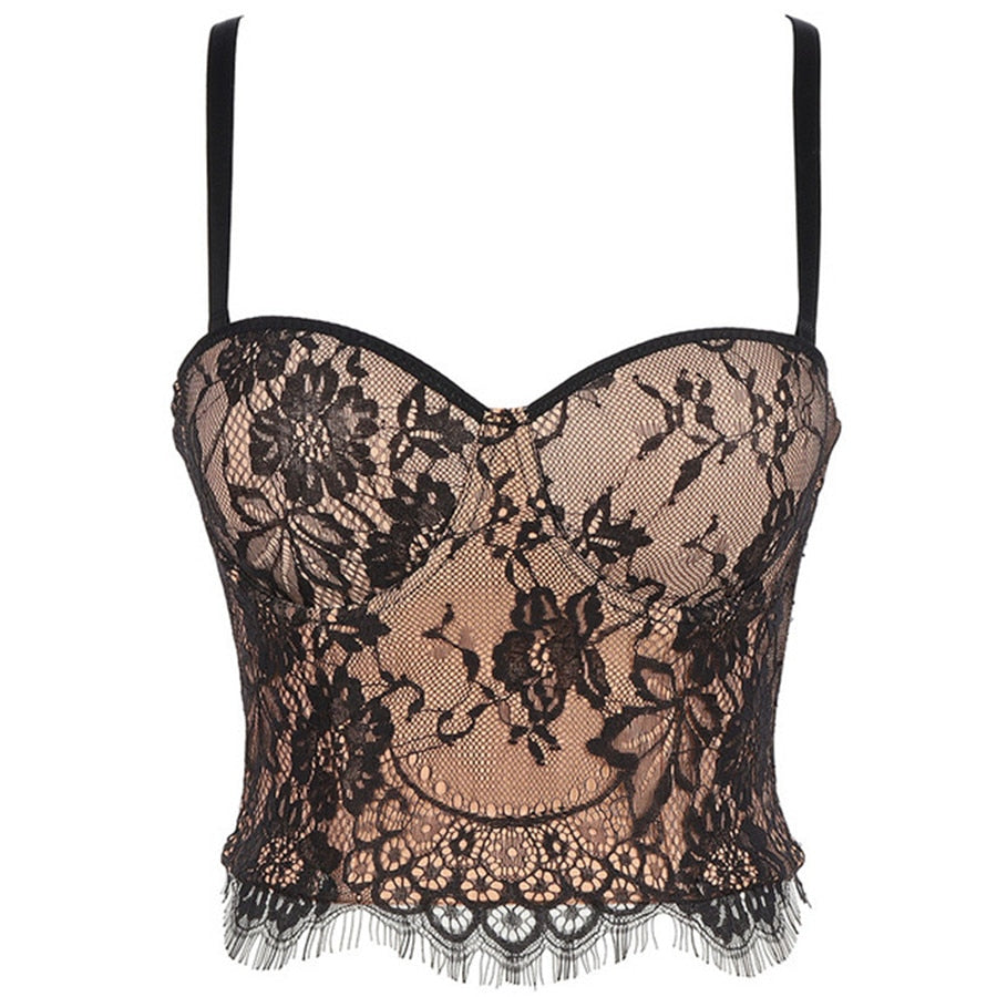 Sally Ness Embroidered Lace Mesh Top