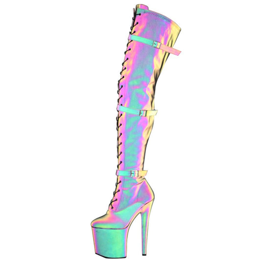 Luminous Lace Up Thigh High Boots