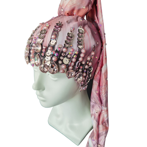 Pink Rhinestone Pearls Braids Headpiece