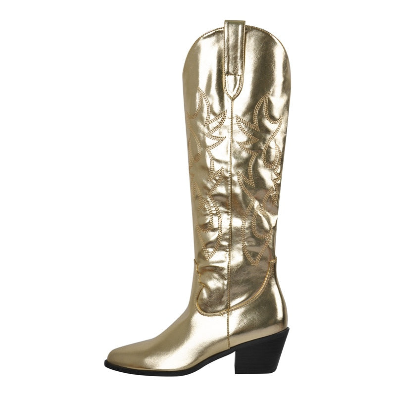 Sue Burben Gold Western Knee High Boots
