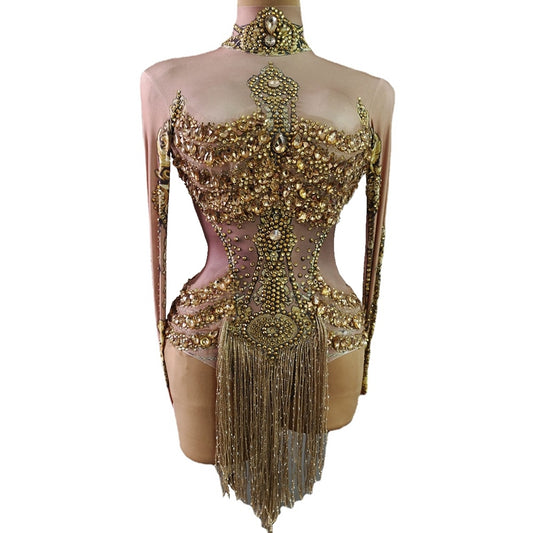 Showstopper Sparkly Gold Fringe Bodysuit