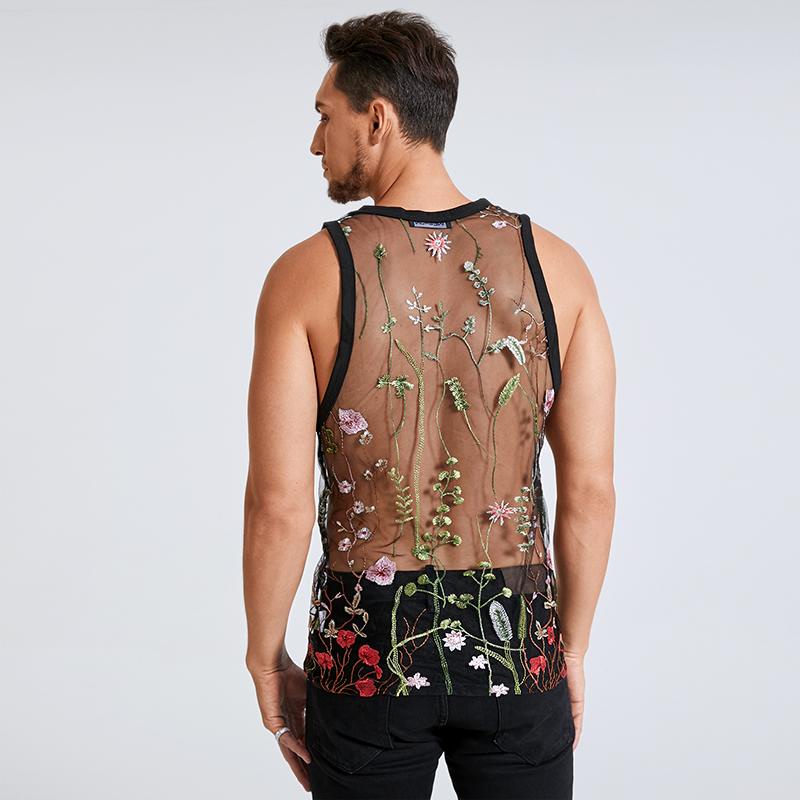 Mesh See Through Embroidered Tank Top