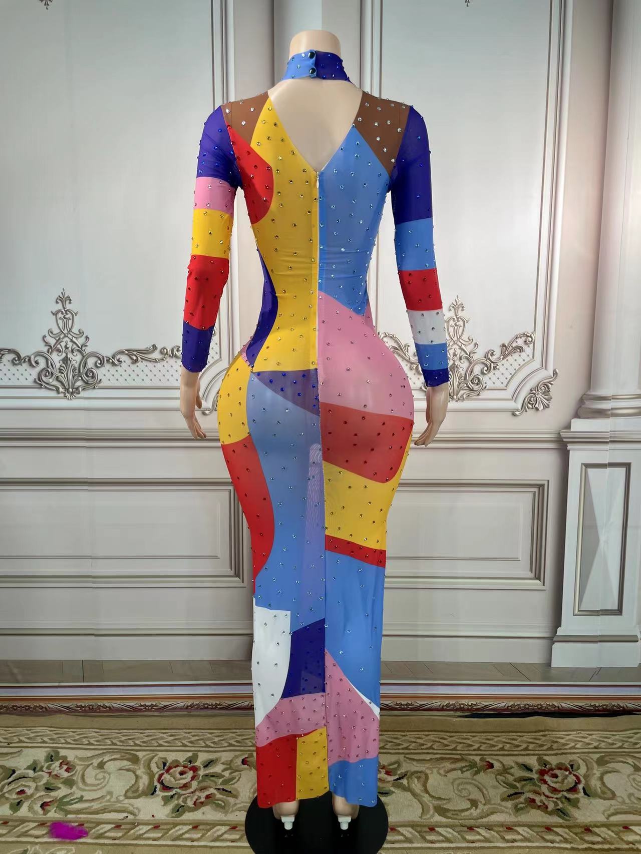 Della Katessen Transparent Rhinestone Stretch Dress