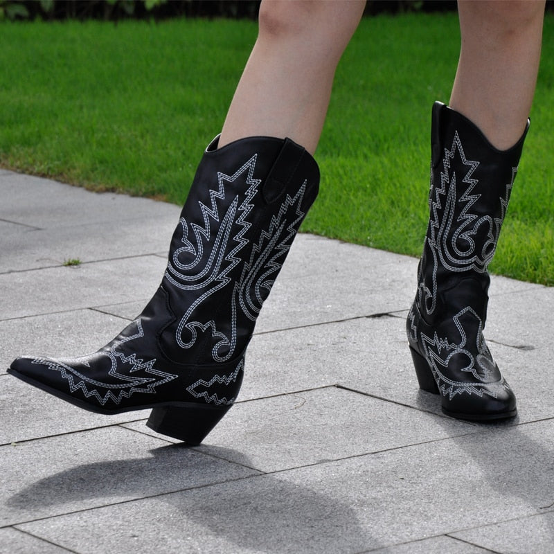 Salma Nella Embroidered Mid-Calf Western Booties