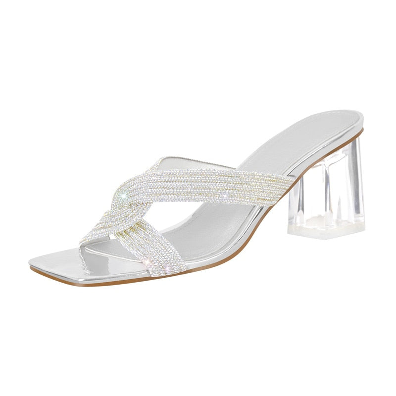 Square Toe  Clear Heel Sandals