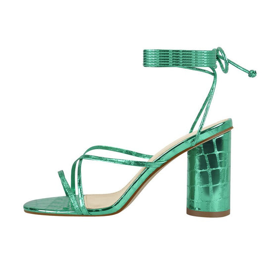 "Arya" Lace Up Metallic Sandals