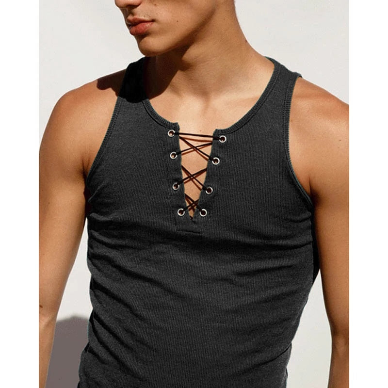 Claire Geeman Lace Up Tank Top