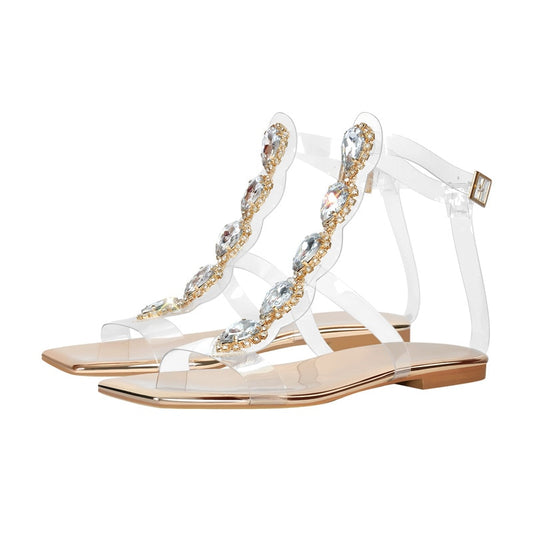Marry Nayde Square Toe Rhinestone Sandals