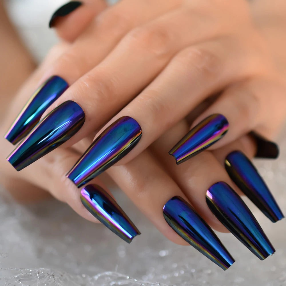 Laye Lo Chrome Blue Press On Nails