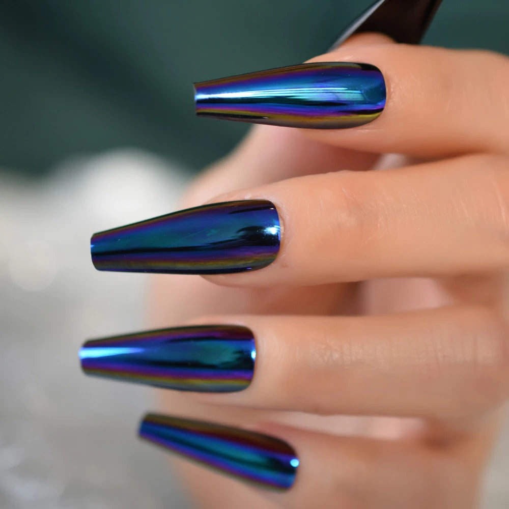 Laye Lo Chrome Blue Press On Nails