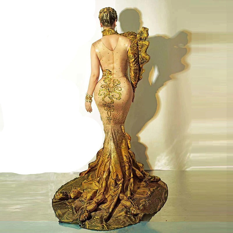 Gold Goddess Ruched Dress