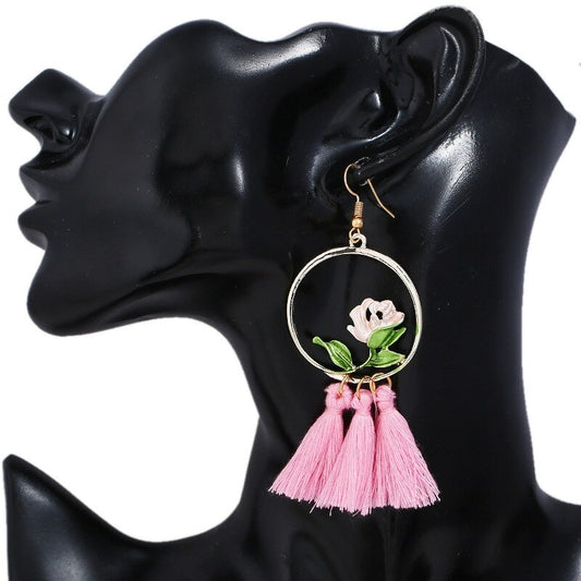 Diva Flower Tassel Earrings