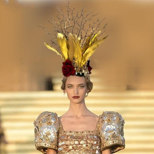 Golden Feather Crown Headpiece