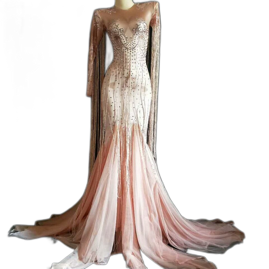 Coco Pebbles Pink Tassel Long Dress
