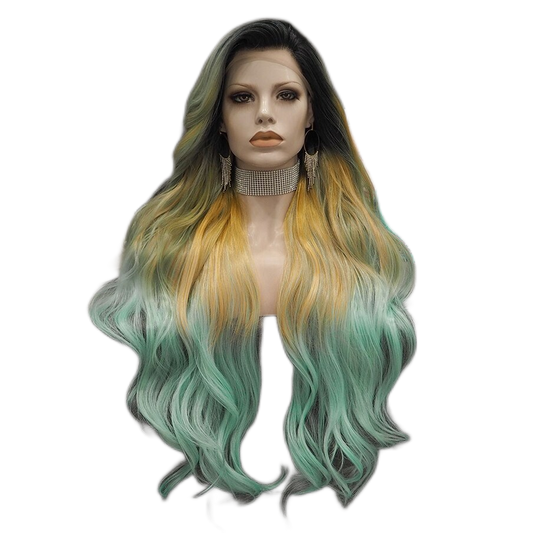 May Varlous Ombre Yellow Green Lace Front Wig