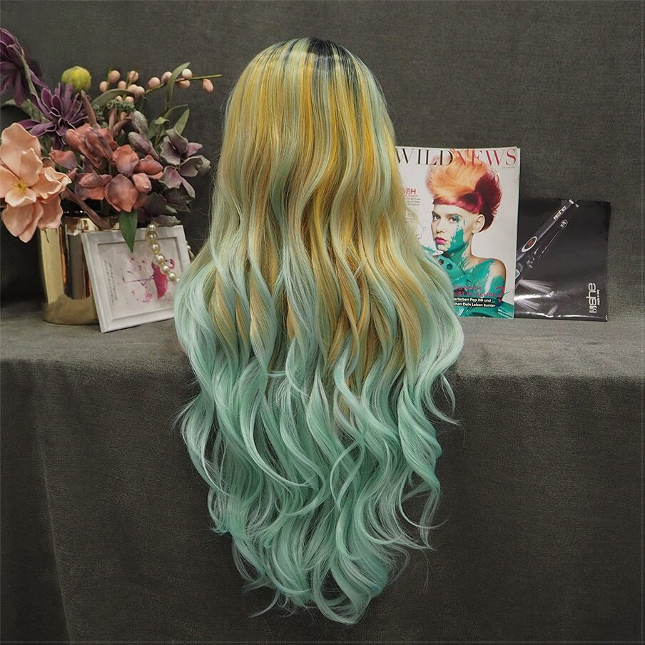 May Varlous Ombre Yellow Green Lace Front Wig