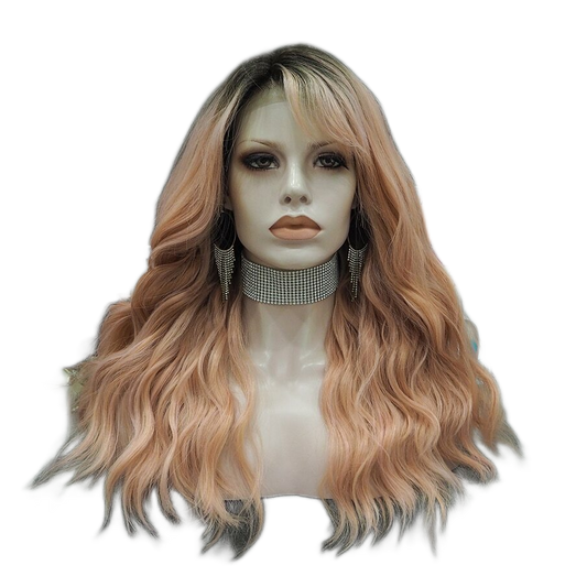 Vall Canno Peach Pink Wig With Bangs