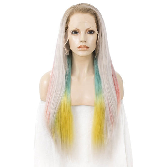 Cal De Sack Straight Lace Front Rainbow Wig