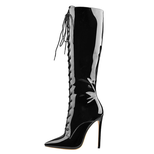 Fierce Drag Queen Essential: Ivy Profen Over-The-Knee Lace-Up Stiletto Boots – Slay the Stage in Sensual Style!