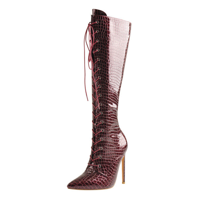 Fierce Drag Queen Essential: Ivy Profen Over-The-Knee Lace-Up Stiletto Boots – Slay the Stage in Sensual Style!