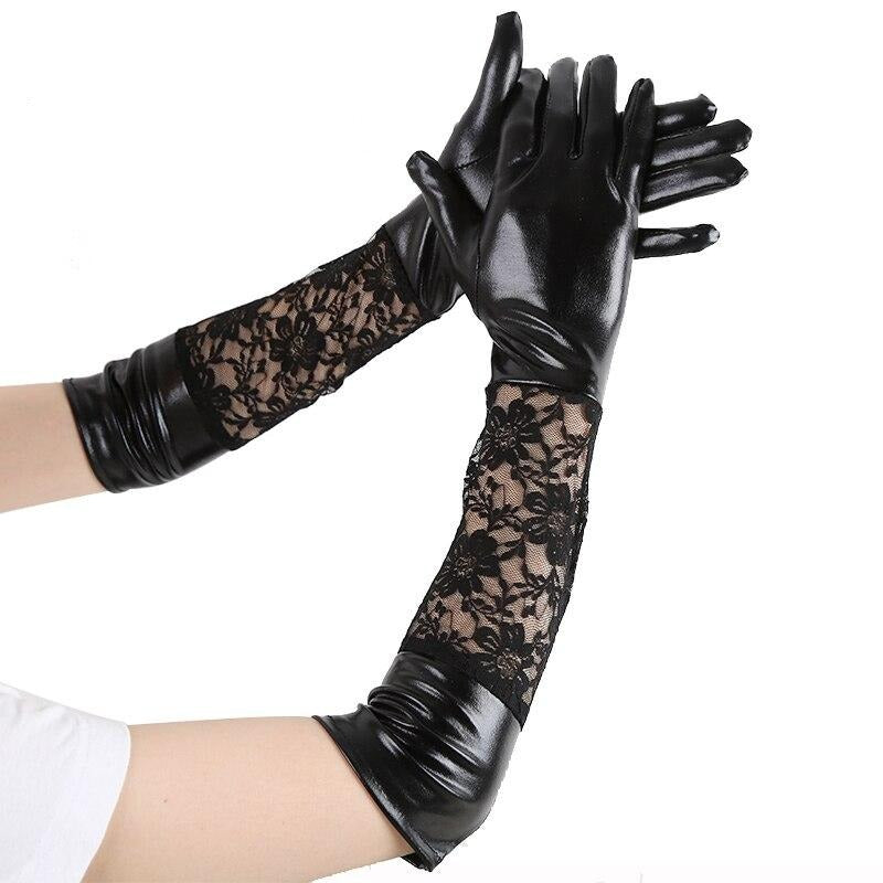 Long Leather & Lace Gloves