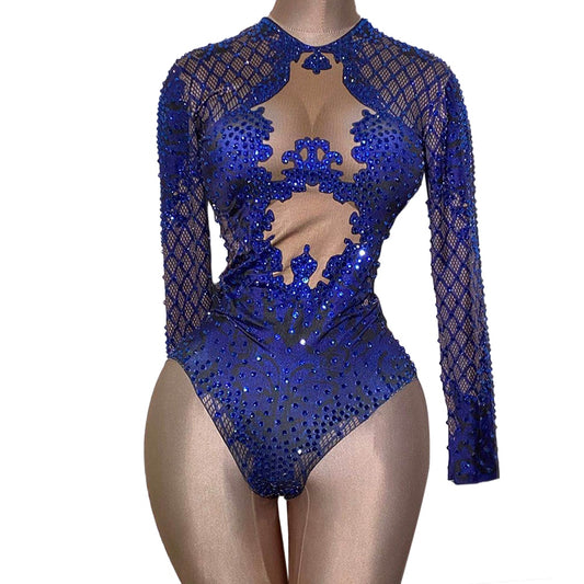 Temma Tation Blue Rhinestone Bodysuit