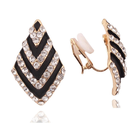 “WERK! Black & Gold Crystal Chevron Statement Clip-On Earrings – DRAG ESSENTIAL”
