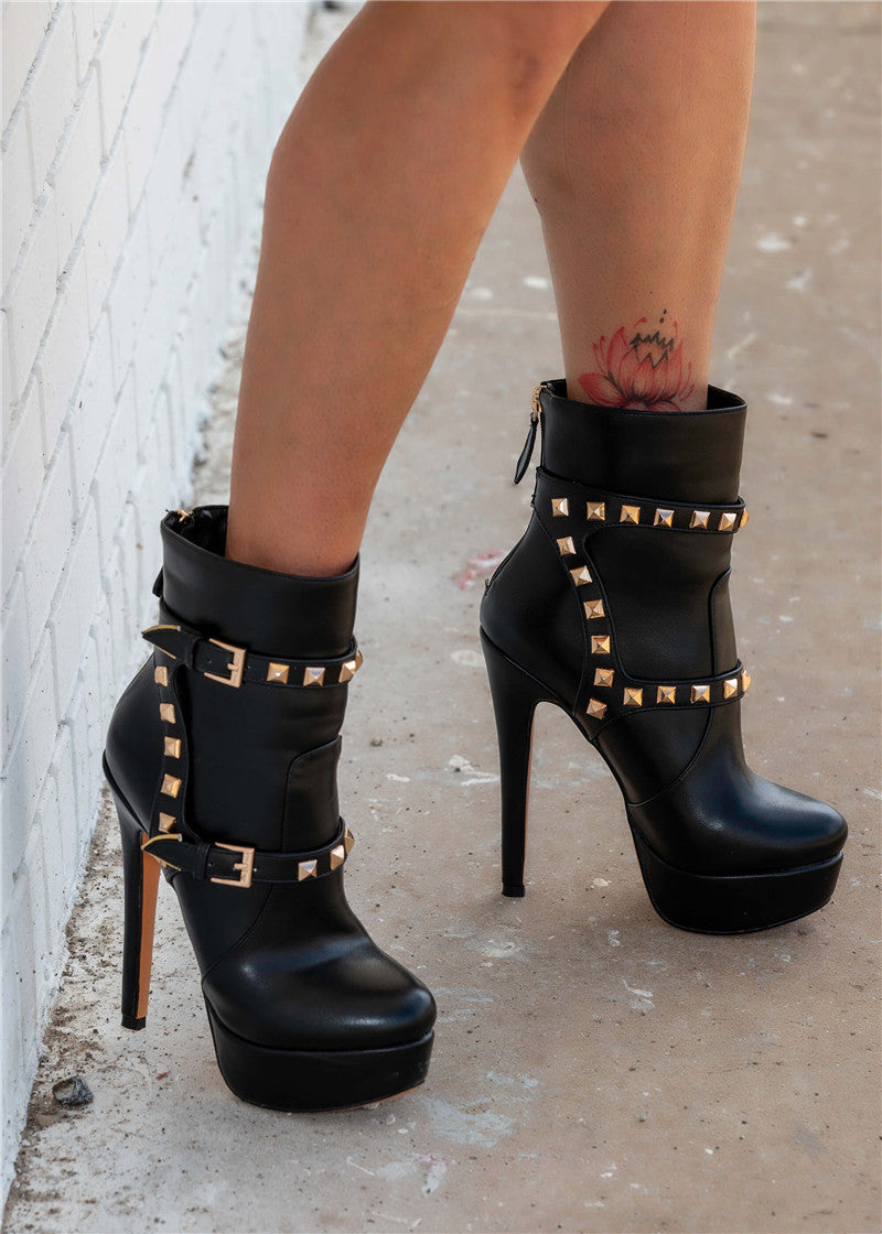 Paige Turner Rivet Platform Ankle Boots