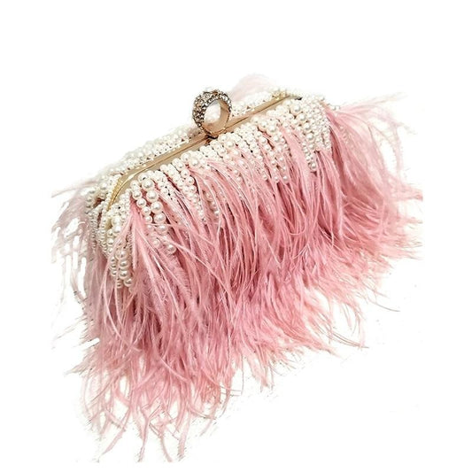 Satty Phection Pink Ostrich Feather Clutch