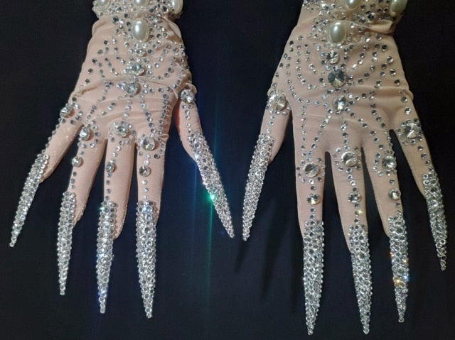 Luxury Rhinestone & Pearls Gloves