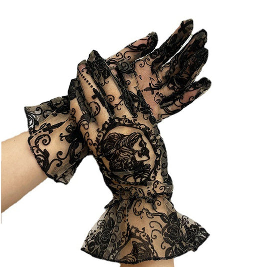 Skull Jacquard Lace Gloves