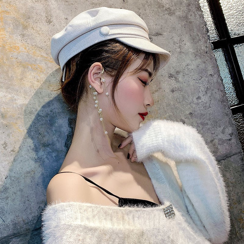 Pearl Tassel Clip On Earring