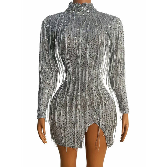 Lulu Xuri Rhinestone Fringe Mini Dress