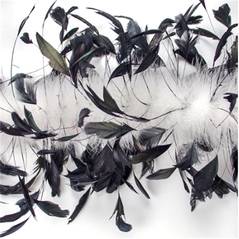Natural Feathers Boa With Black Rooster Plumes