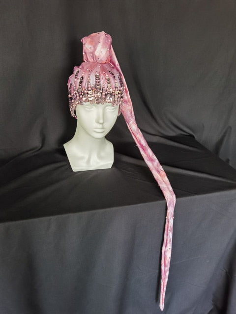 Pink Rhinestone Pearls Braids Headpiece