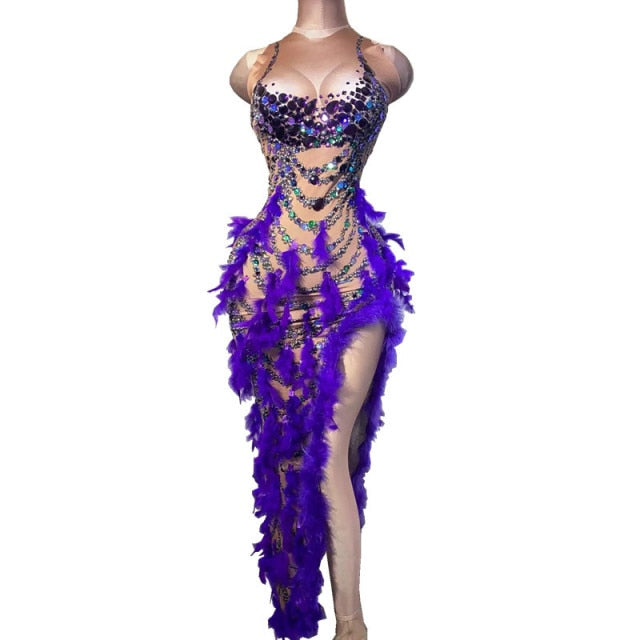 Su Blime Purple Sequins Feather Dress
