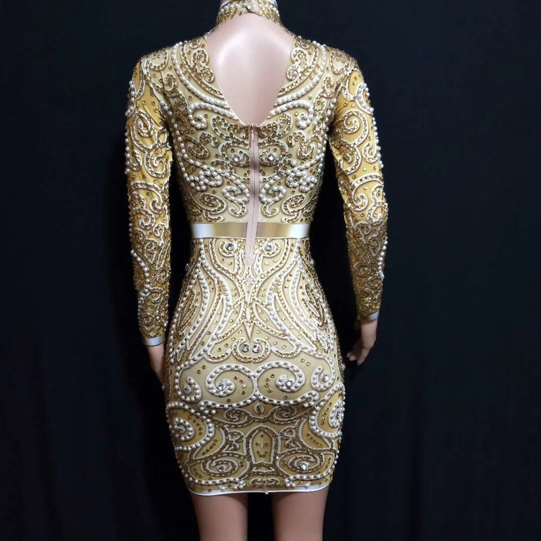 Gold Digger Rhinestone Dress